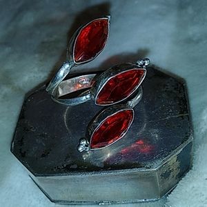 Red quartz Silver wrap ring